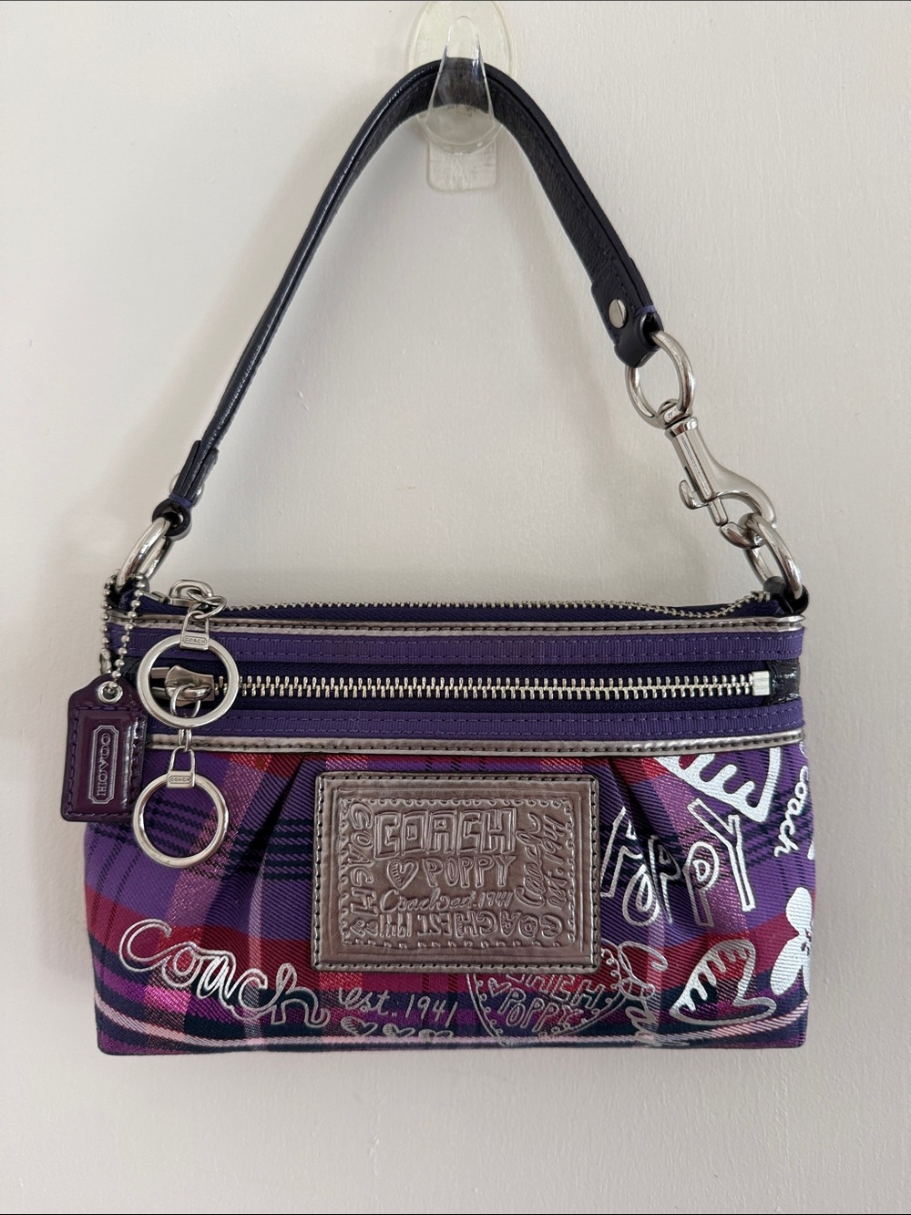 Coach Purple Tartan Poppy Graphic Mini Bag.